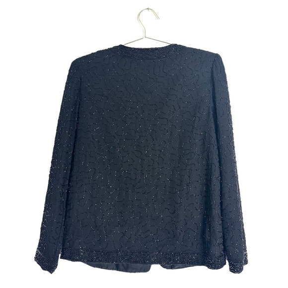 Vintage JMD New York Beaded Black Open Front Blazer Cardigan Size M - Picture 4 of 4